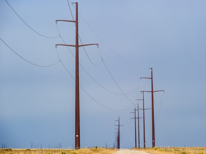 Power lines in a rural area.