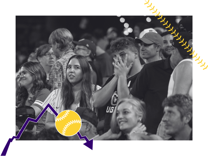 A photo illustration of people watching a baseball game.